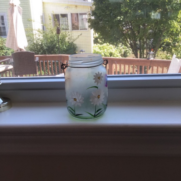 Hand painted Antique Mason Jar votive 4.5” h x 3.5” w - Picture 2 of 7
